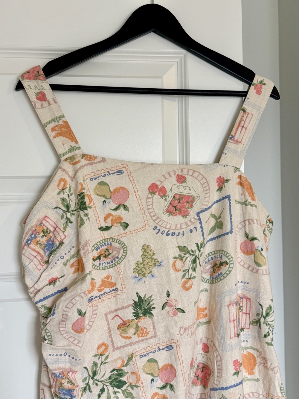 Abercrombie & Fitch Cream Linen Floral Fruit Print Mini Dress